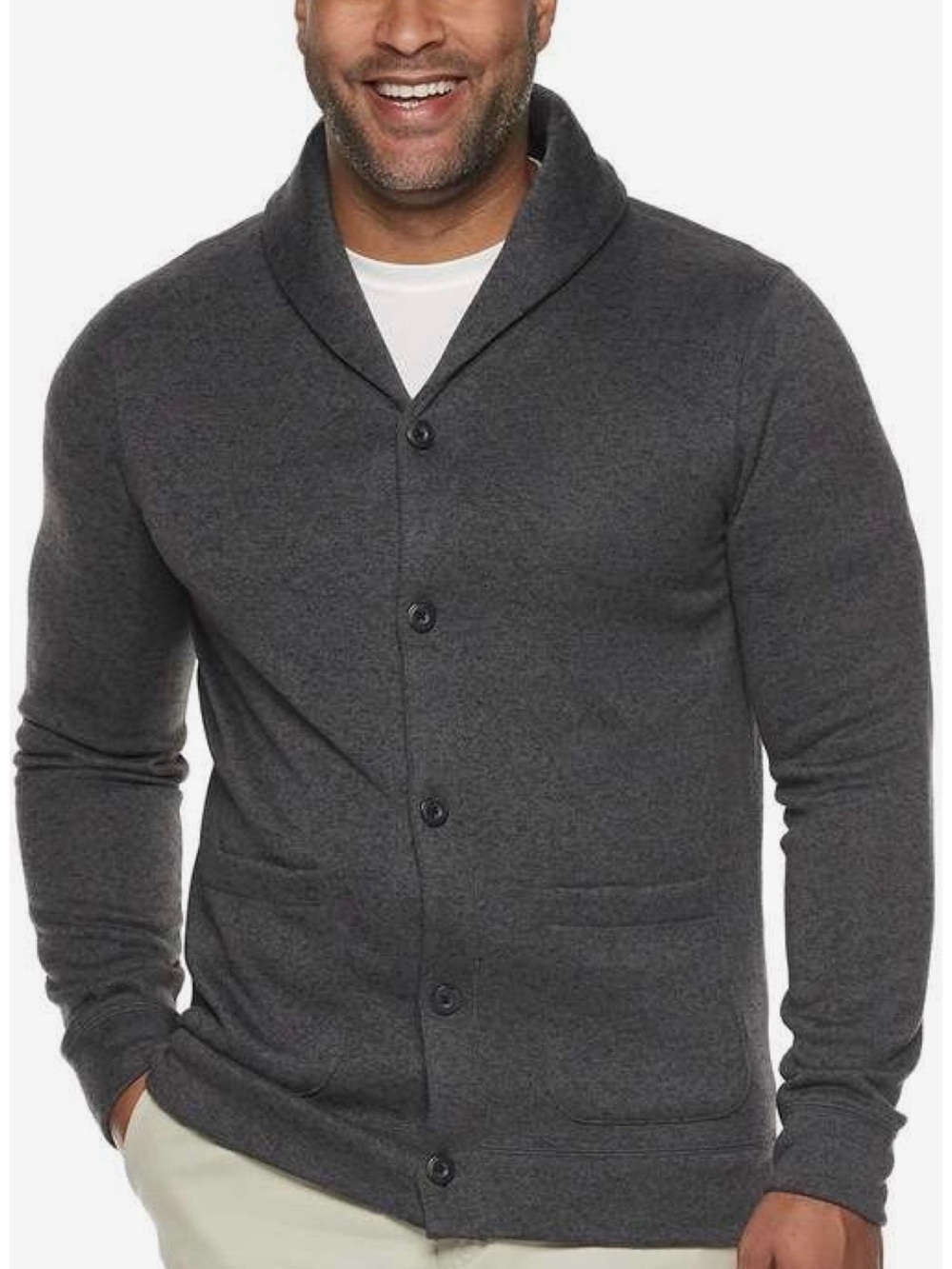 Sonoma Charcoal Shawl Collar Button-Front Cardigan